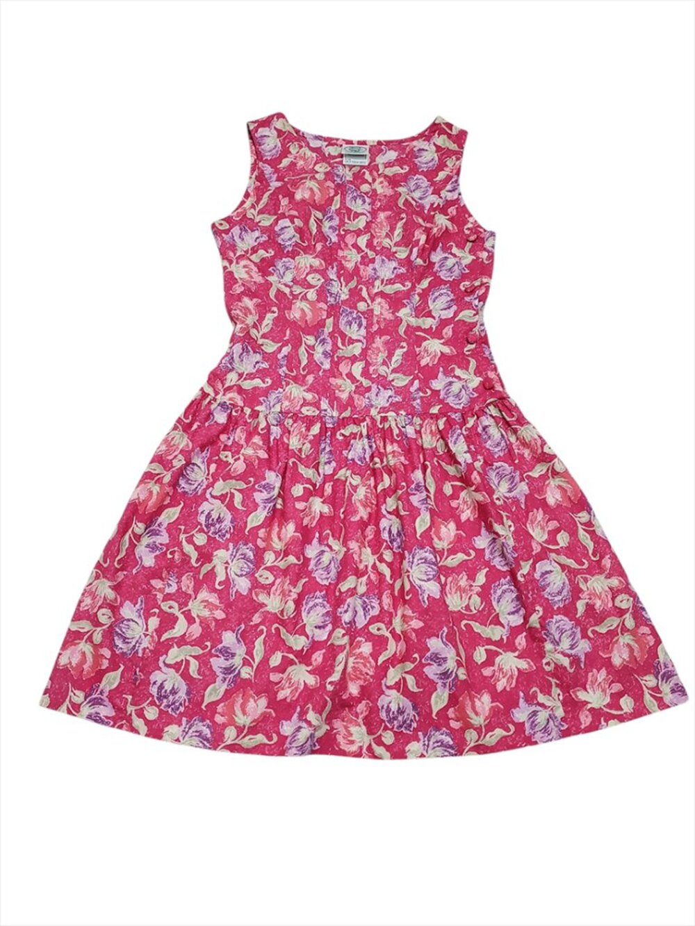 Laura Ashley Vintage Sun Dress 8 Floral Pink Sleeveless Drop Waist Cottagecore